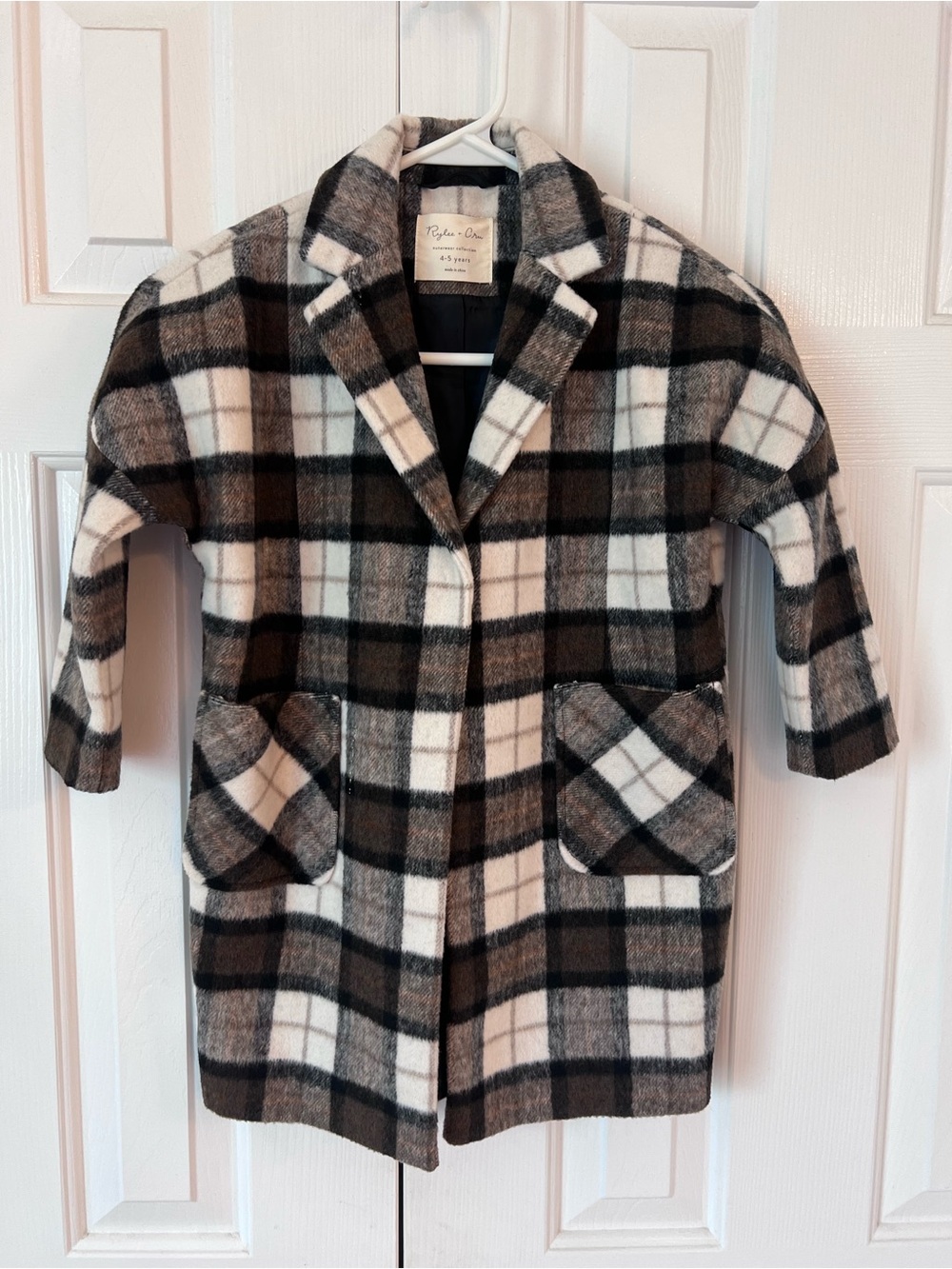 Rylee + Cru Black, White & Brown Plaid Coat